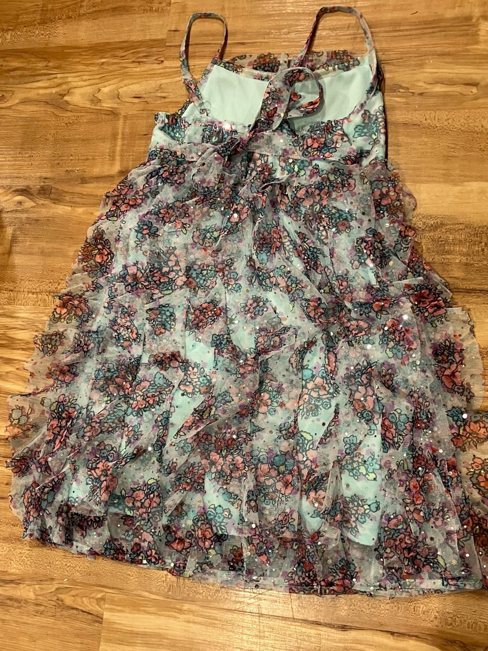 🌟 Size 6 GUC.Justice Ruffle Dress sparkle with Pink and Turquoise - Picture 5 of 6